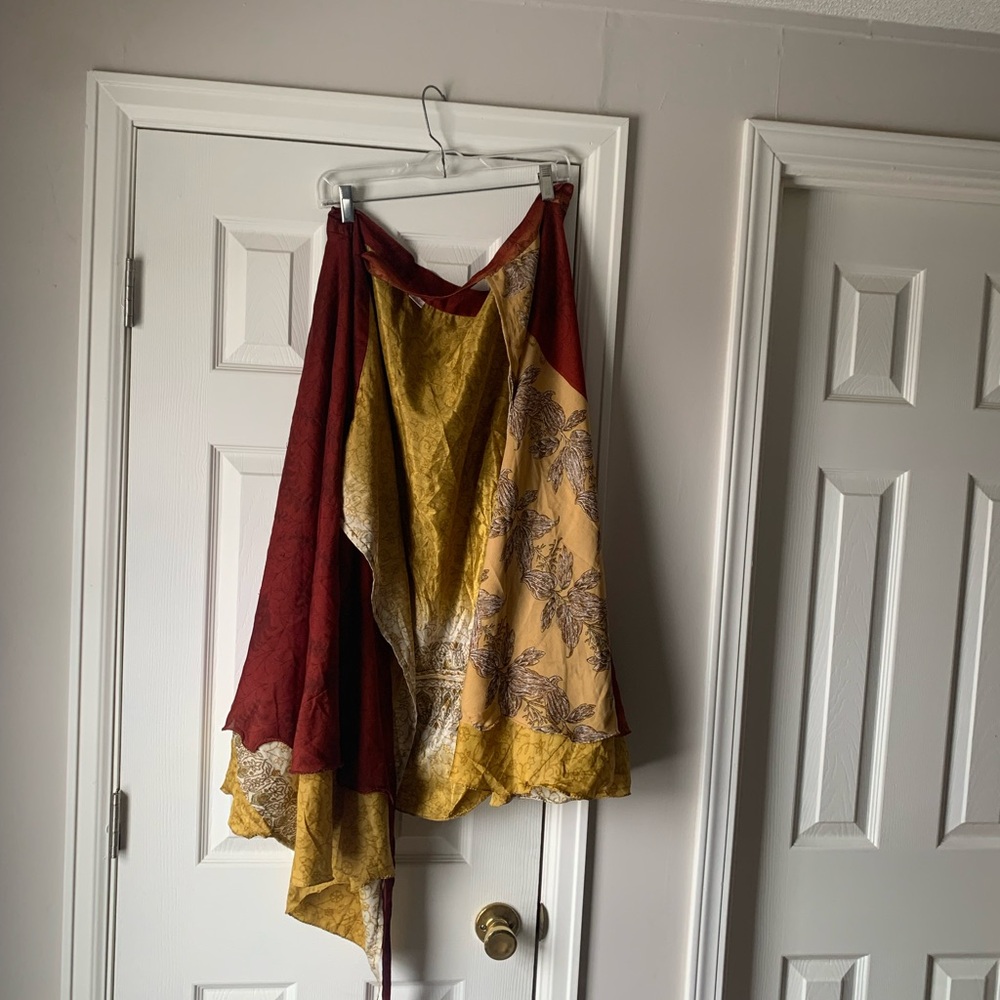 Bohemian Patchwork Midi Skirt in Mustard & Rust